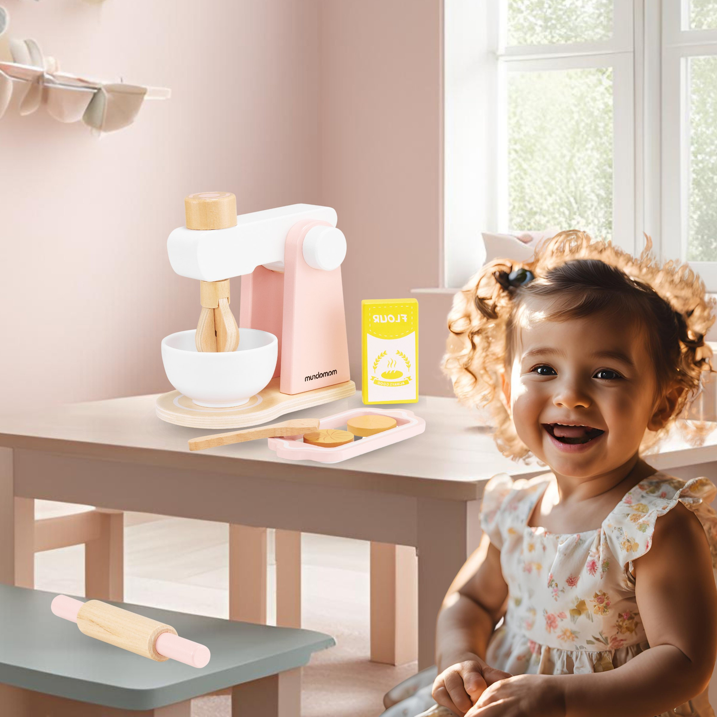 Дървен миксер за тесто с аксесоари, за деца