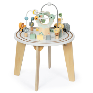 Дървена кръгла образователна маса с магнитно влакче и пускач за мъниста