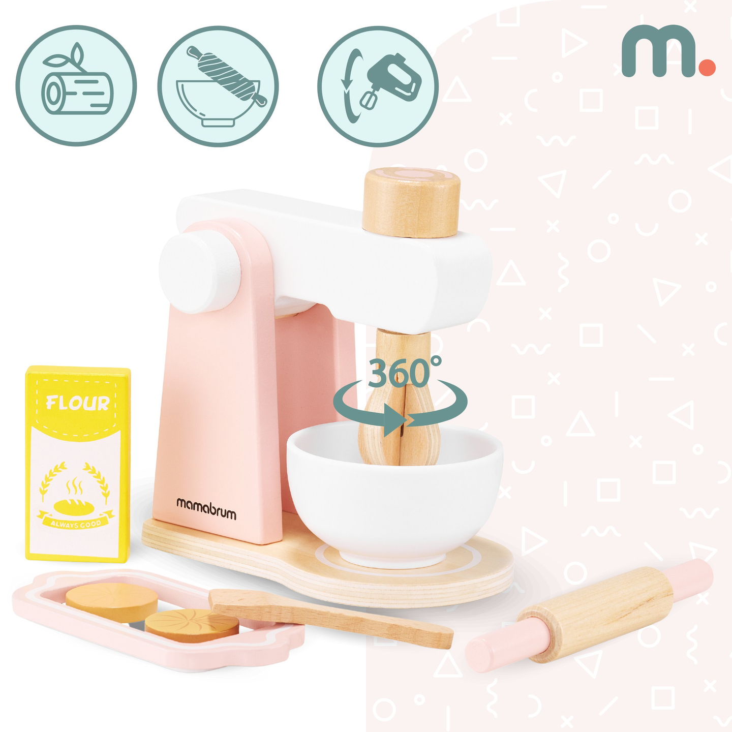 Дървен миксер за тесто с аксесоари, за деца