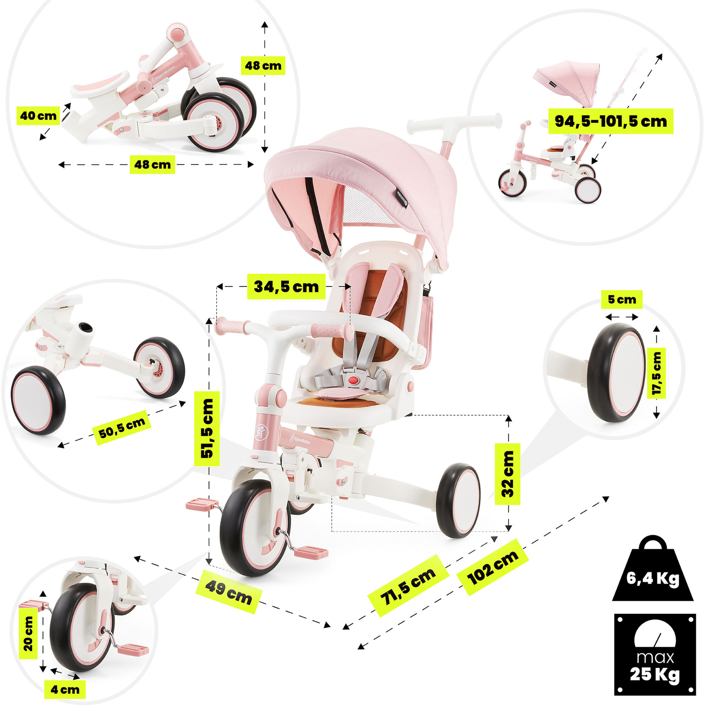 Многофункционална триколка 8в1 TOBI FOREST - розова