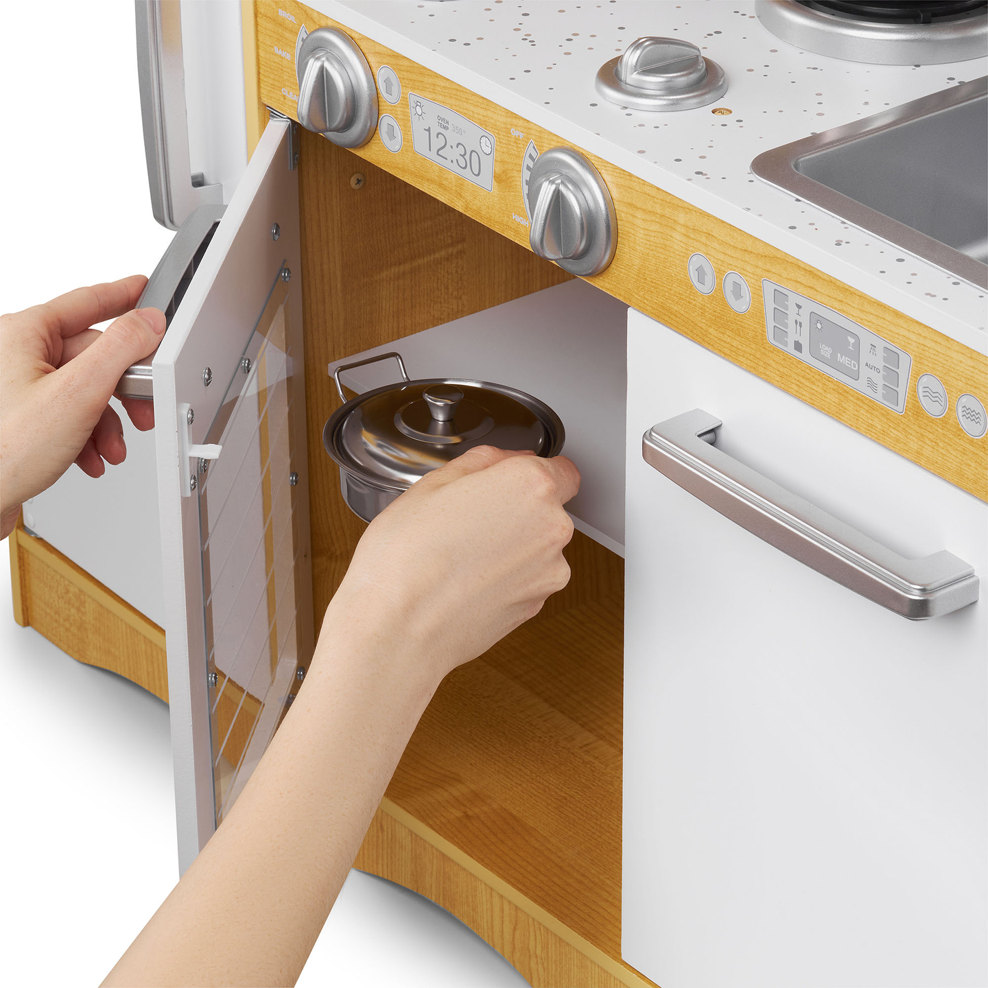 XXL дървена кухня с LED осветление, престилка и аксесоари