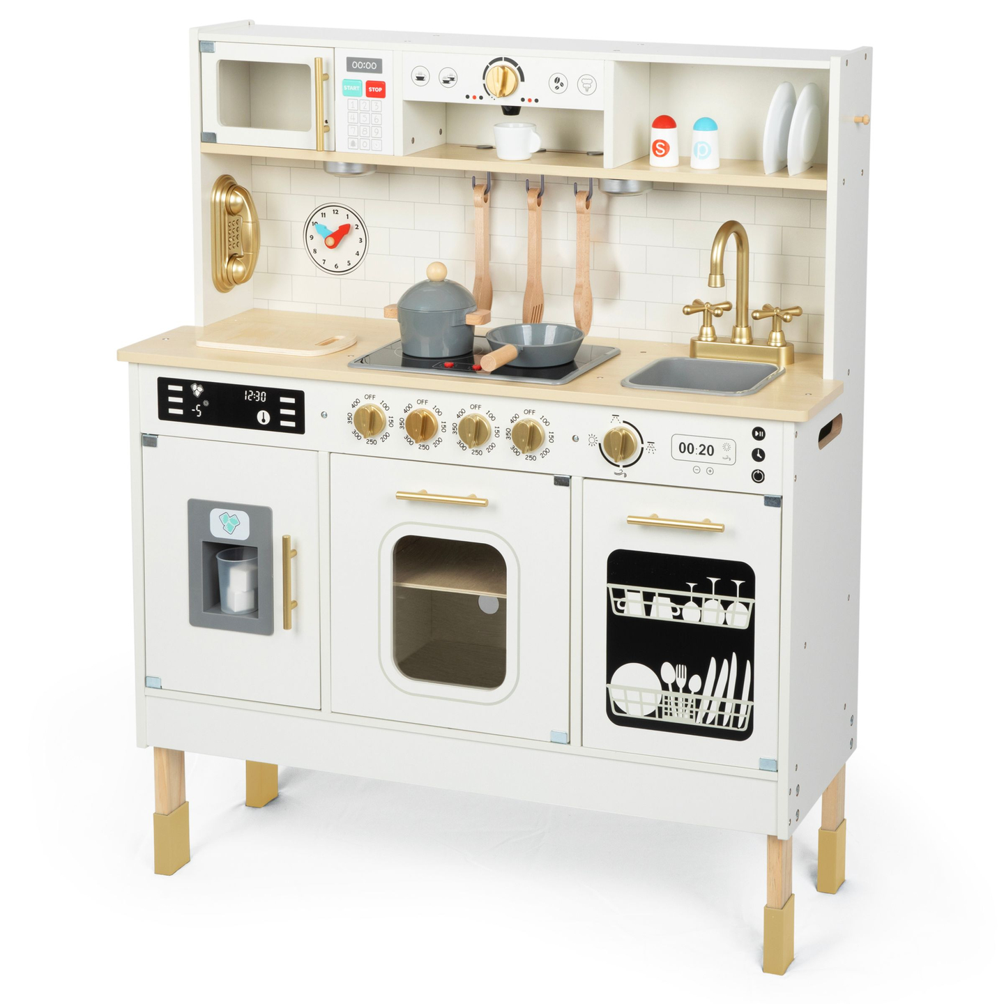 Интерактивна XXL дървена кухня с аксесоари и LED осветление - на две нива