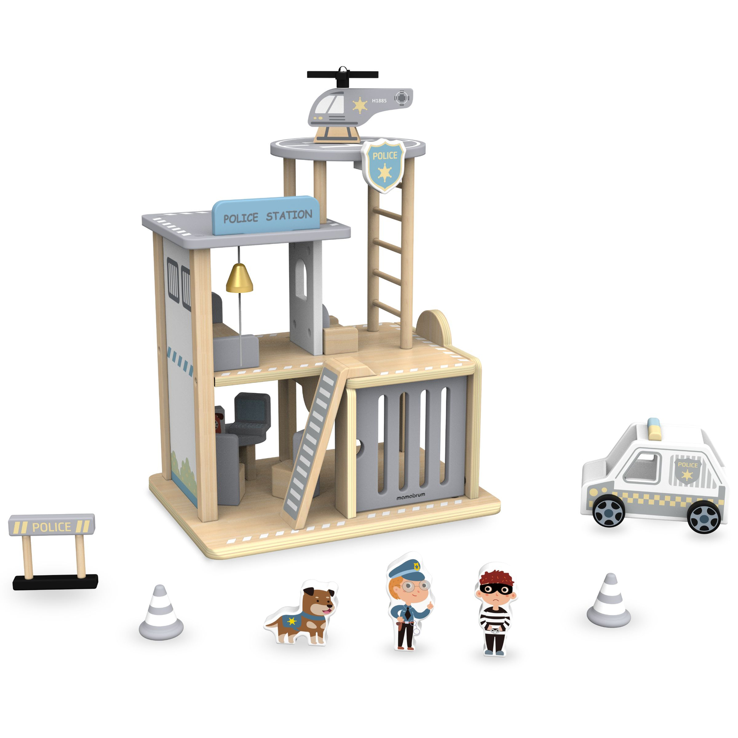 Дървен полицейски участък с аксесоари